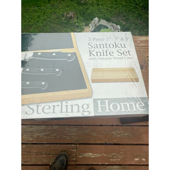 Sterling Home 3 Piece Santoku Knife Set with Natural Wood Case - Picture 4 of 9